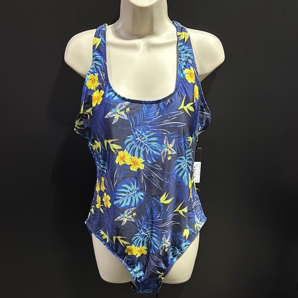 Nicole Miller Nautical racerback,scoop neck,floral print,padded 1 piece swimsuit - Picture 1 of 9